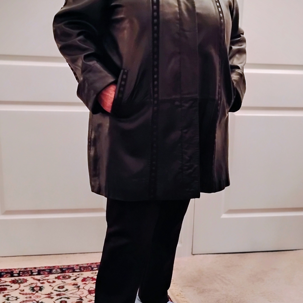 Men's Black Leather Jacket - Picture 2 of 12